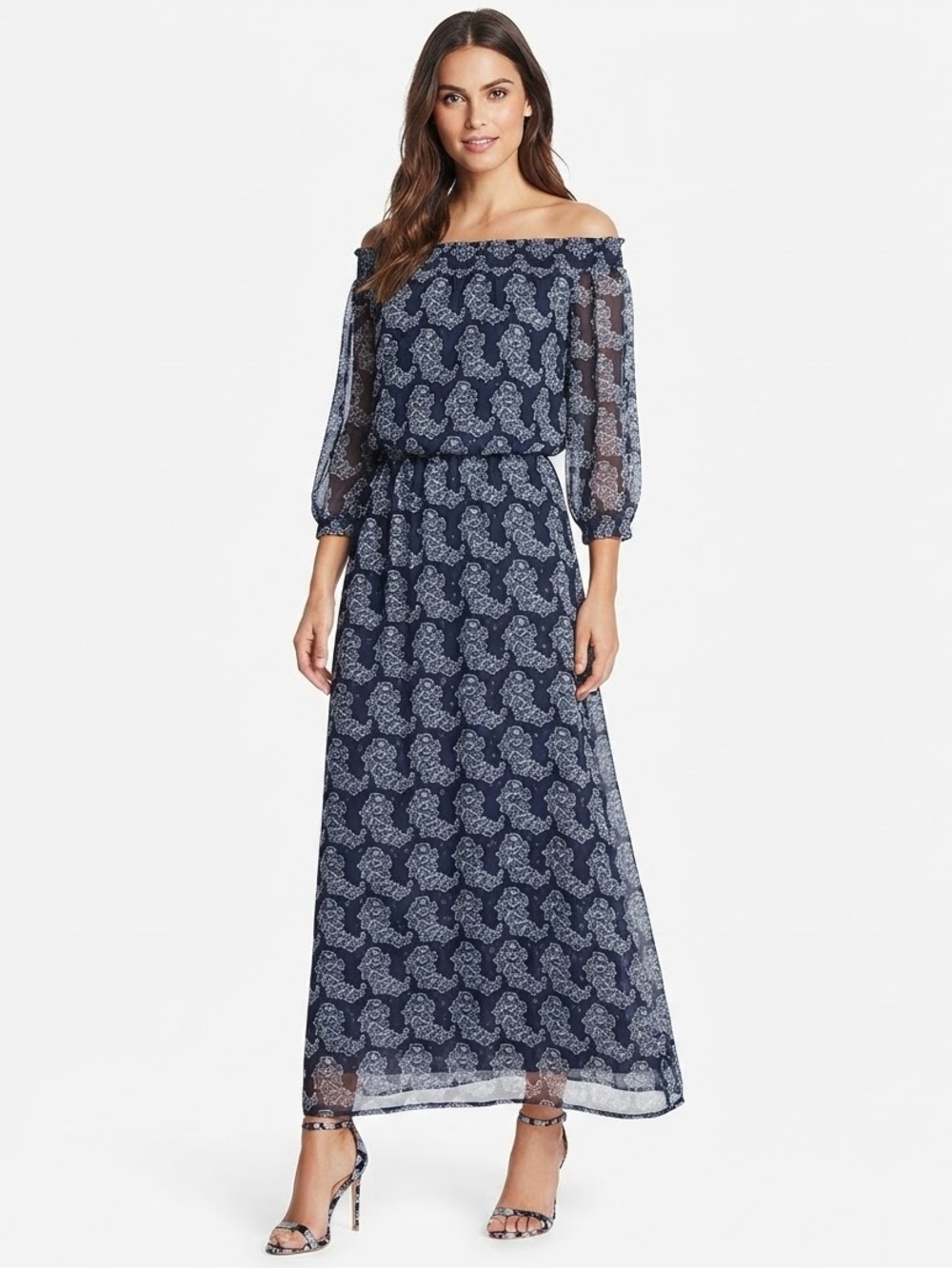 Taylor Off Shoulder Printed Chiffon Maxi Dress